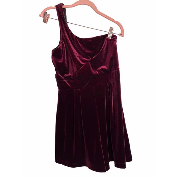 Gianni Bini Womens Maroon Velvet One Shoulder Mini Formal Dress Size Medium - Picture 1 of 7